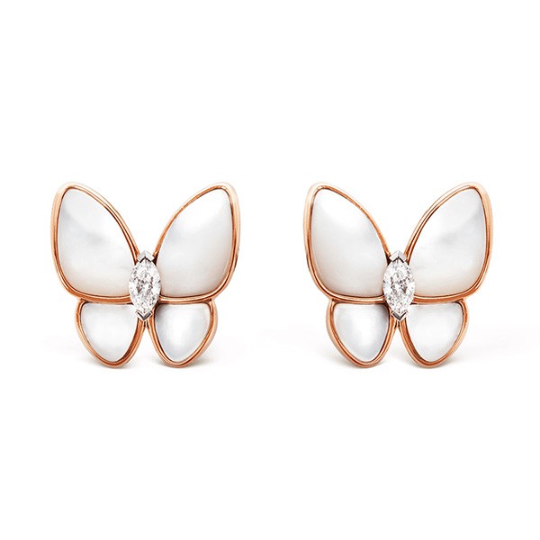 BUTTERFLY MOP DIAMOND PINK GOLD EARRINGS