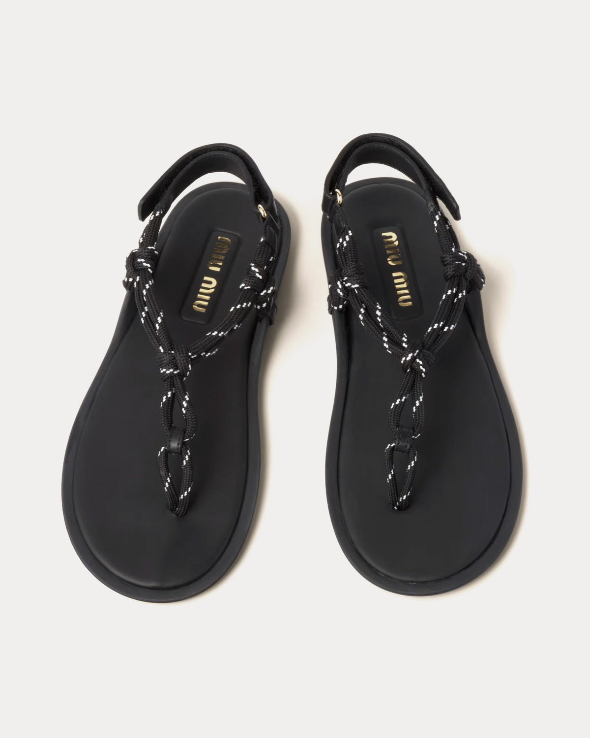 miu riviere cord & leather black sandal