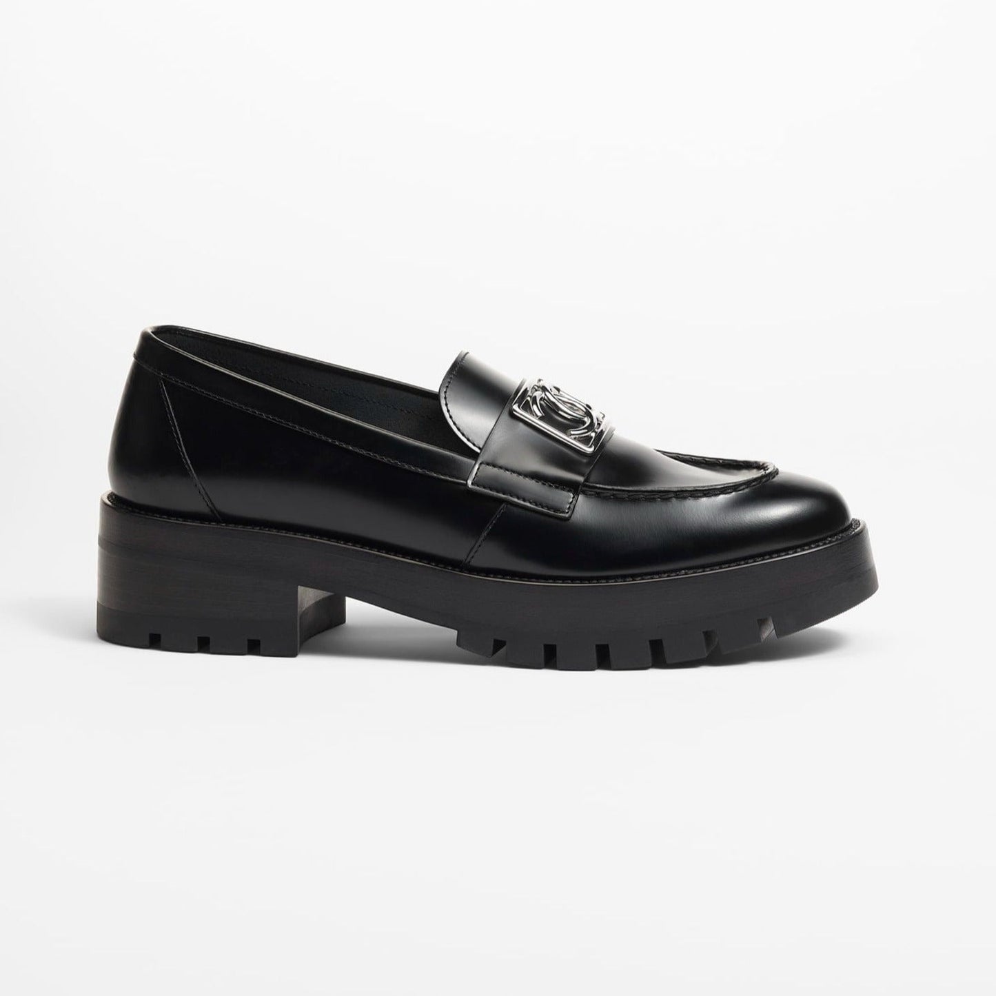 moccasins black calfskin metal