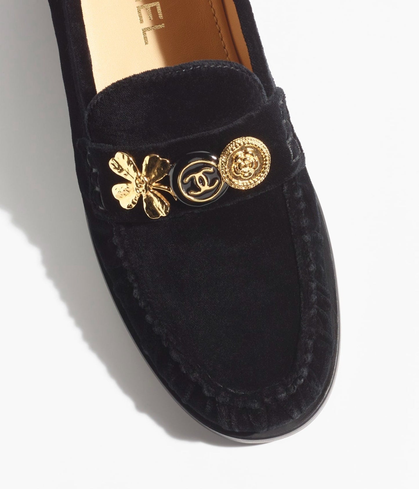 moccasins black velvet metal