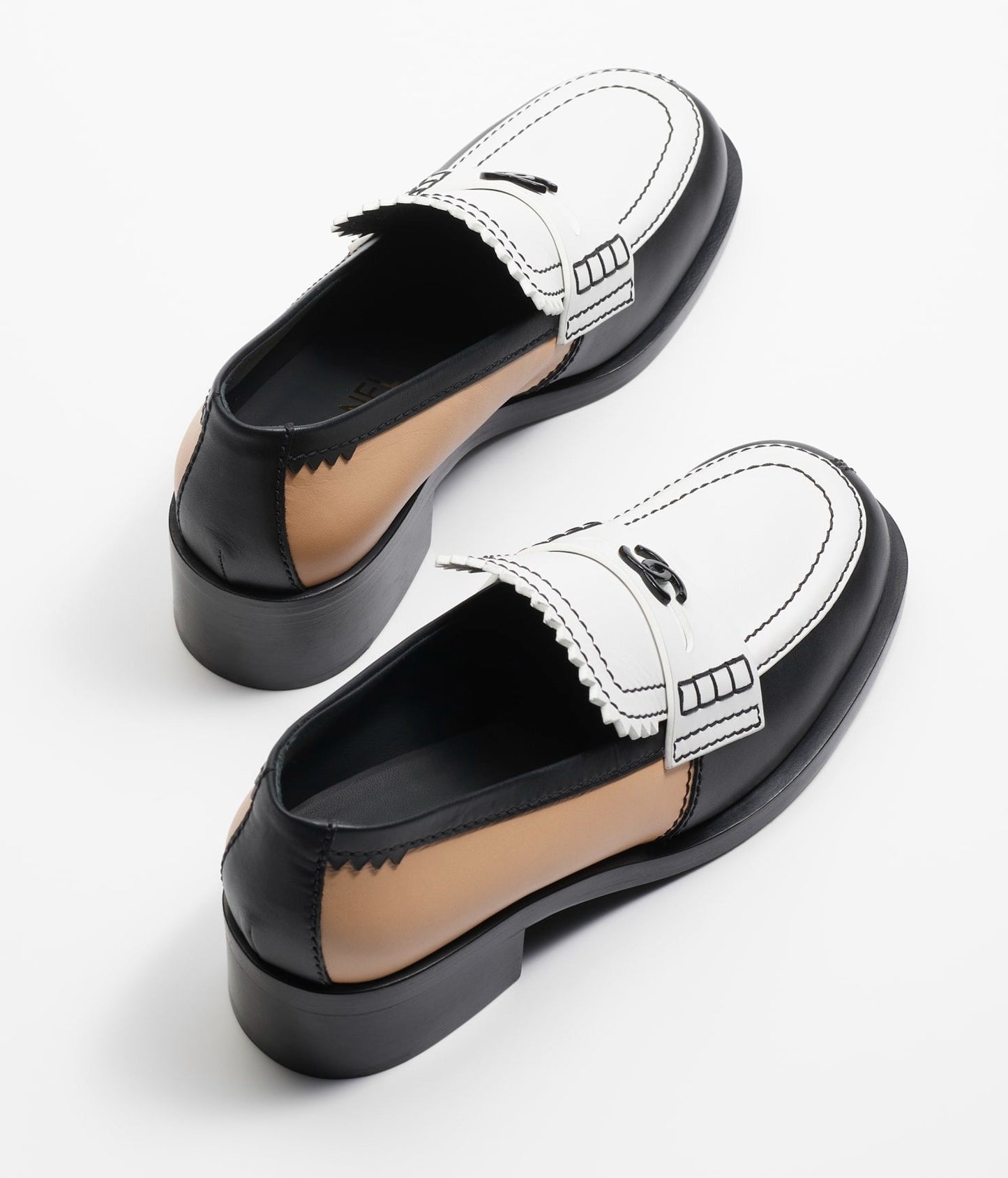 moccasins white black beige calfskin