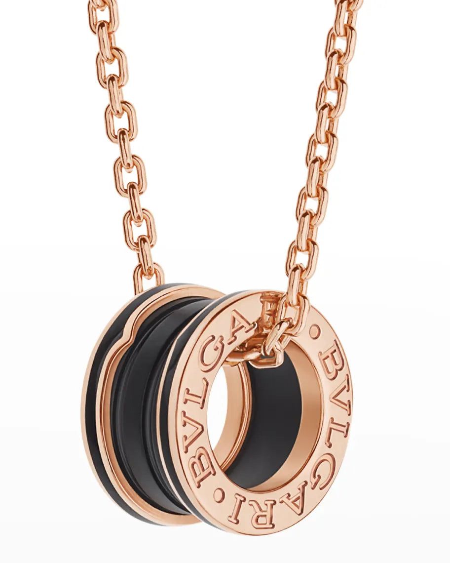 ZERO 1 BLACK CERAMIC PINK GOLD NECKLACE