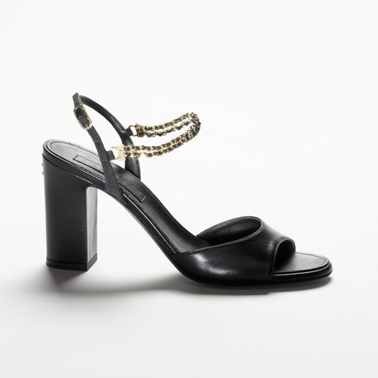 sandals black lambskin grosgrain