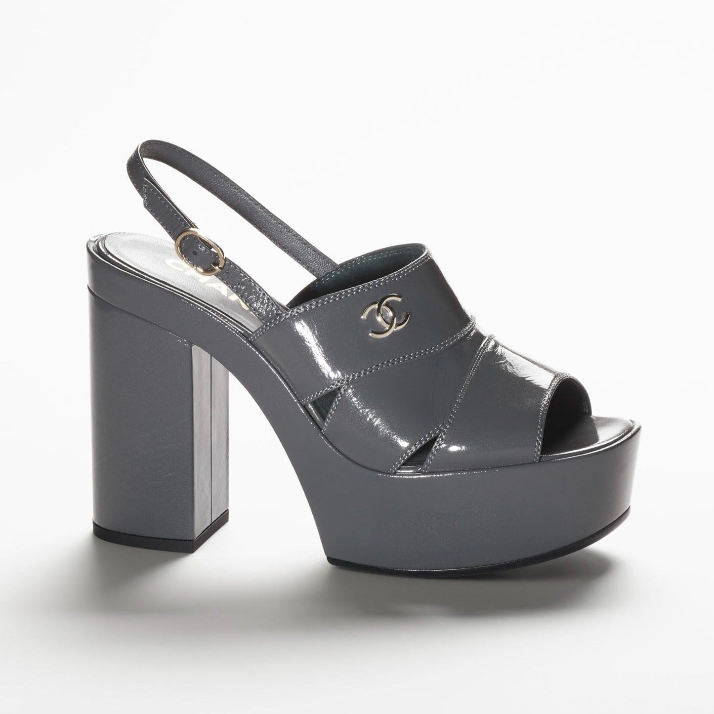 sandals gray patent crumpled lambksin