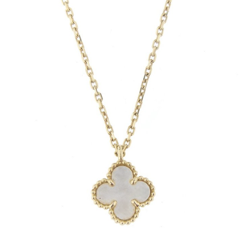 CLOVER PEDANT PINK MOP GOLD NECKLACE