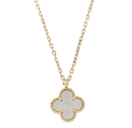 CLOVER PEDANT PINK MOP GOLD NECKLACE