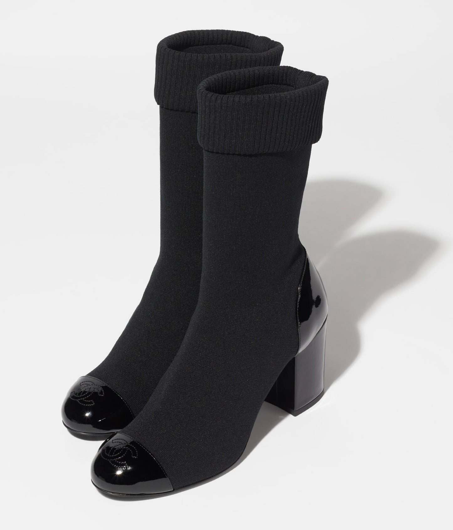 short boots black knit patent calfskin