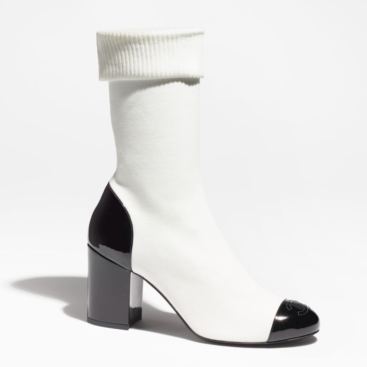 short boots white black knit patent calfskin