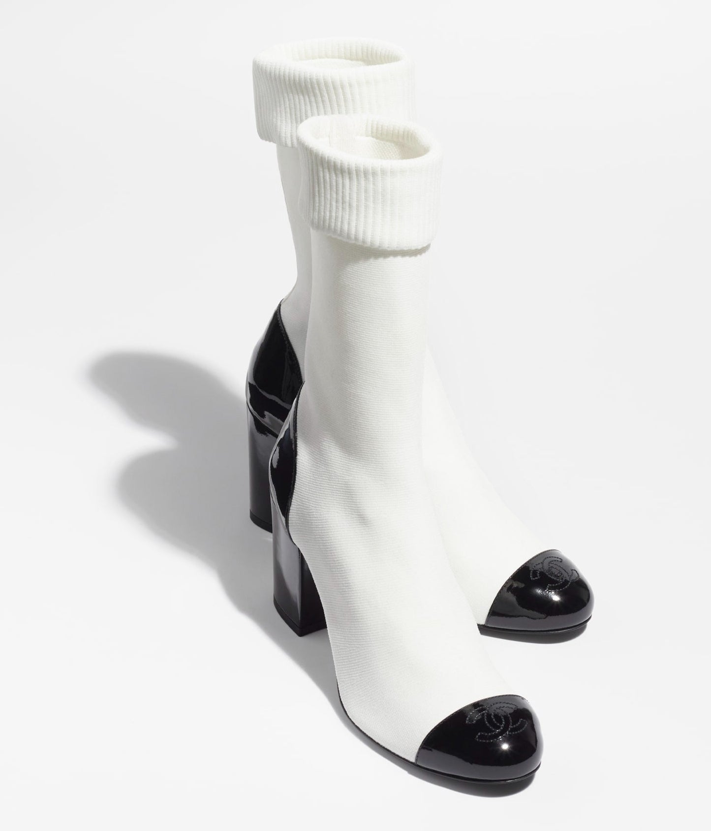 short boots white black knit patent calfskin