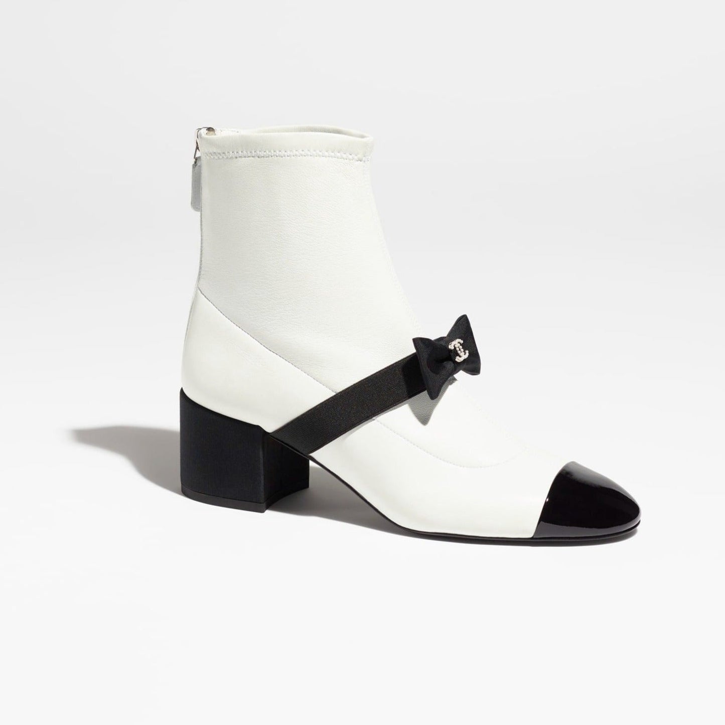 short boots white black stretch lambskin & patent calfskin