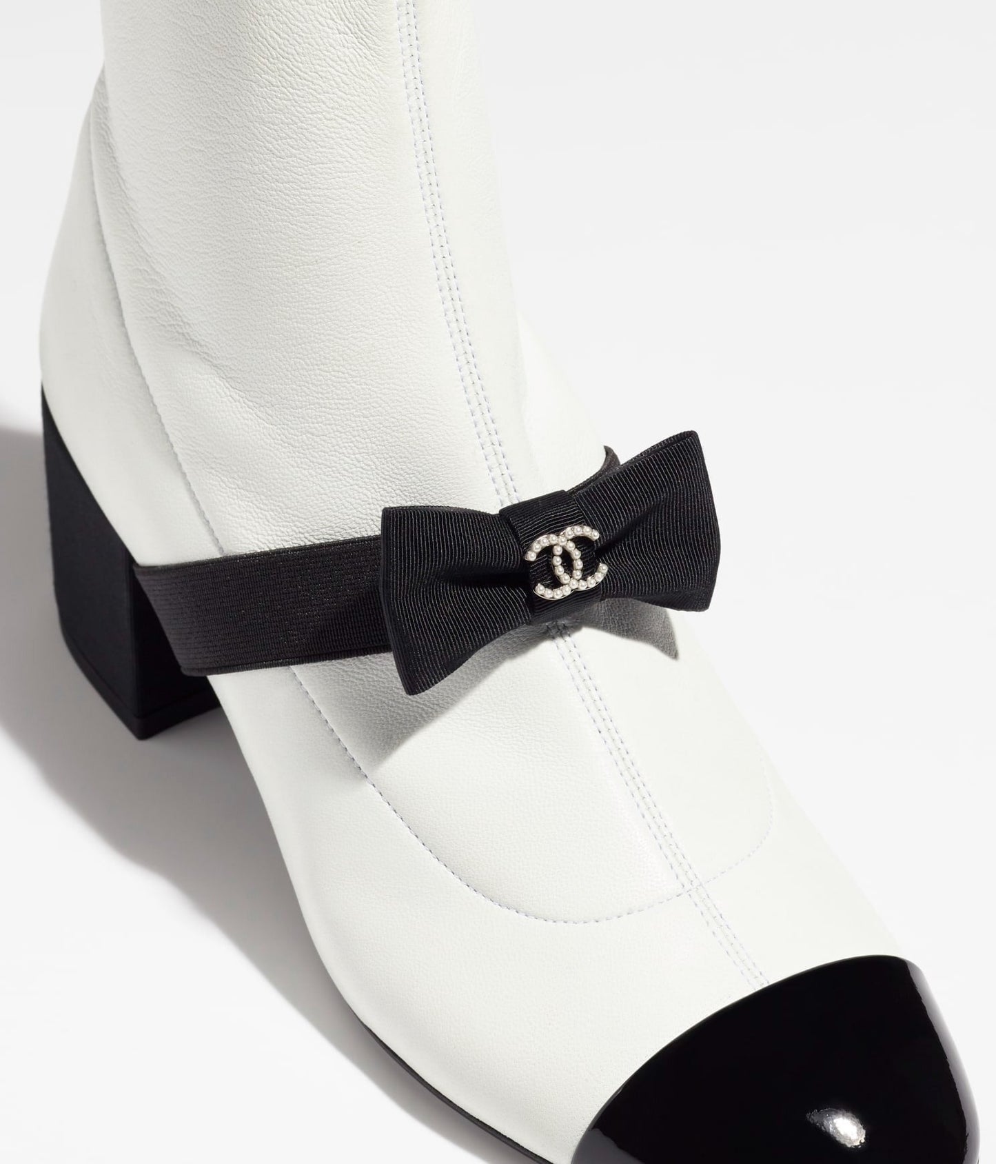 short boots white black stretch lambskin & patent calfskin