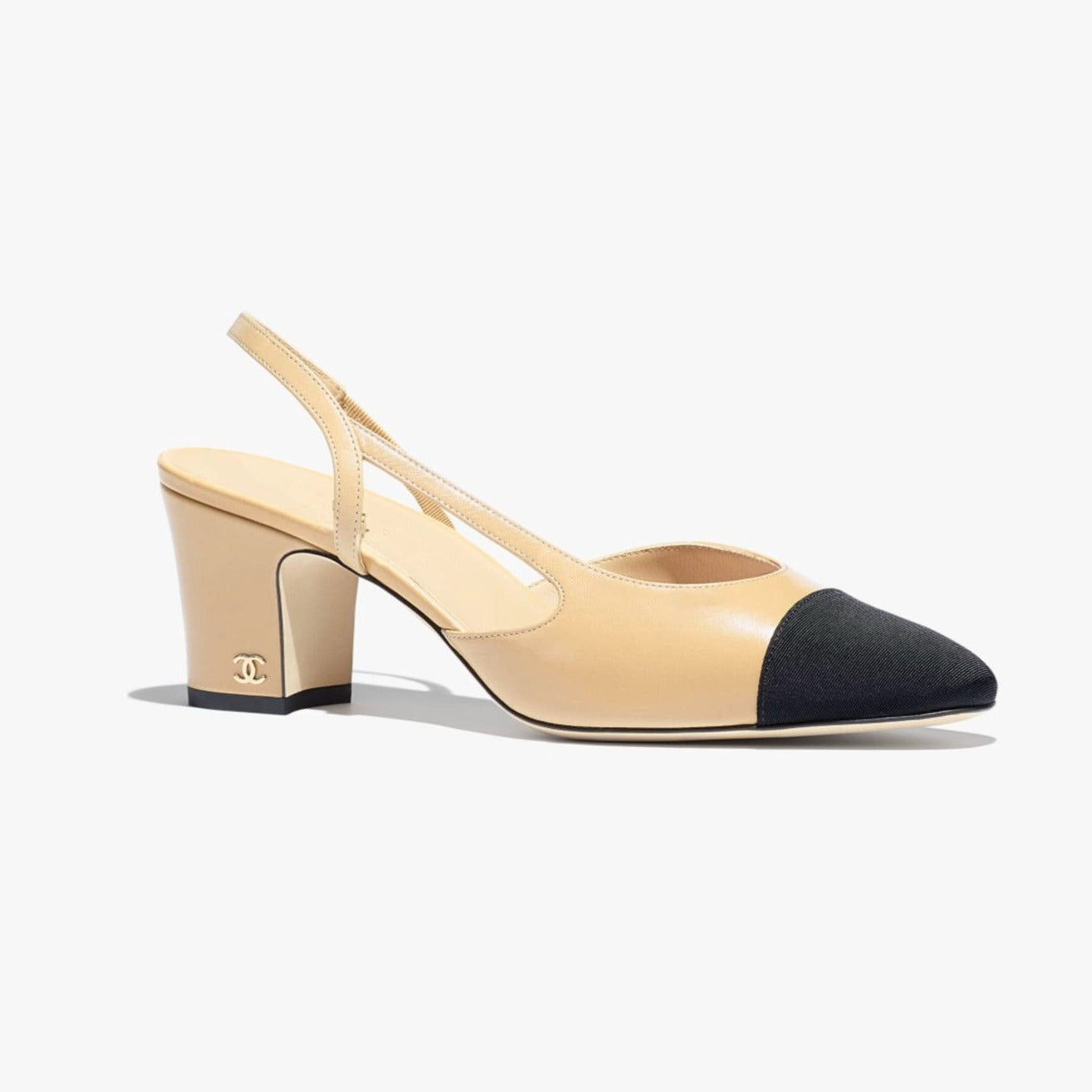 slingbacks beige black goatskin