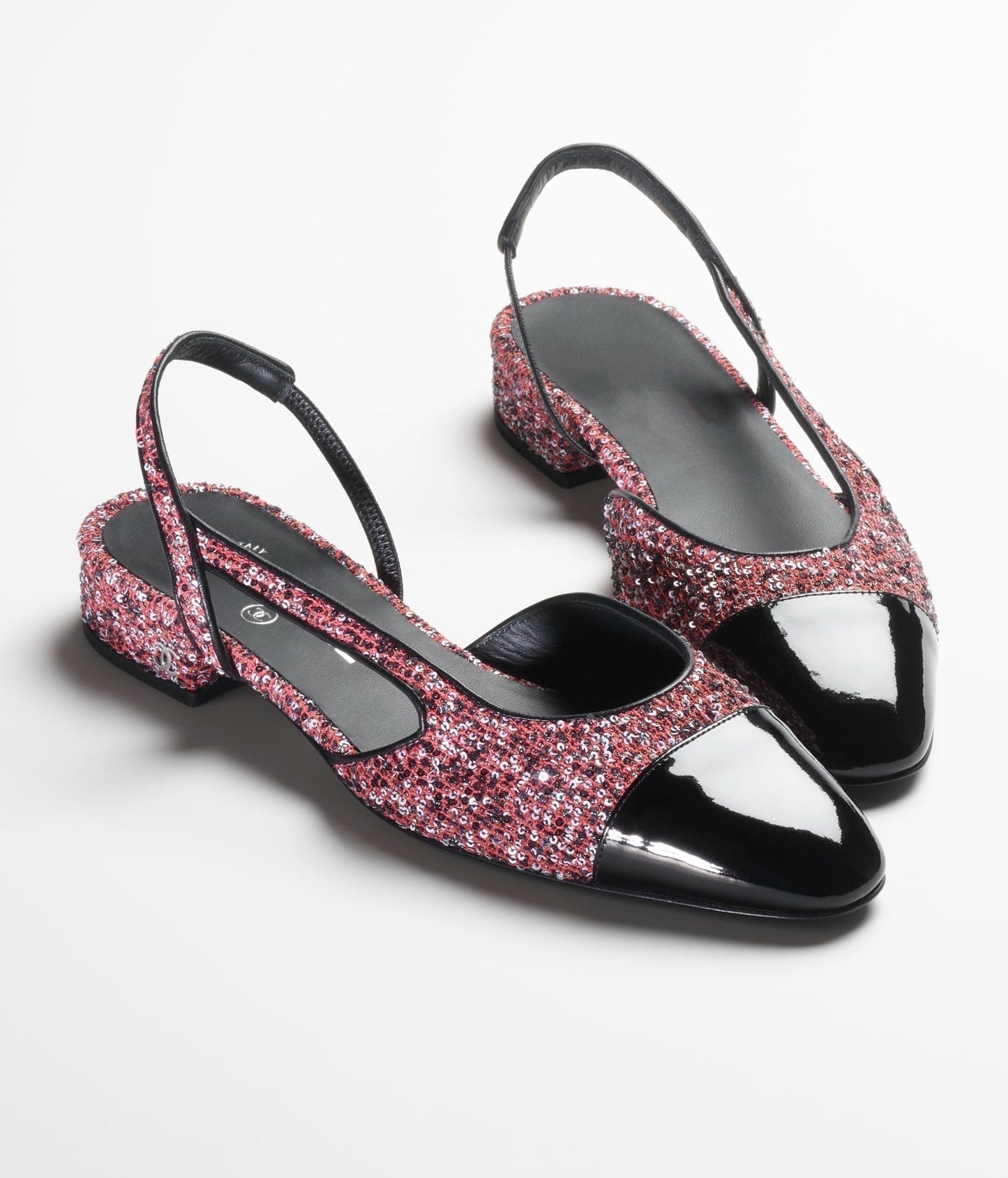 tweed slingbacks pink white silver black