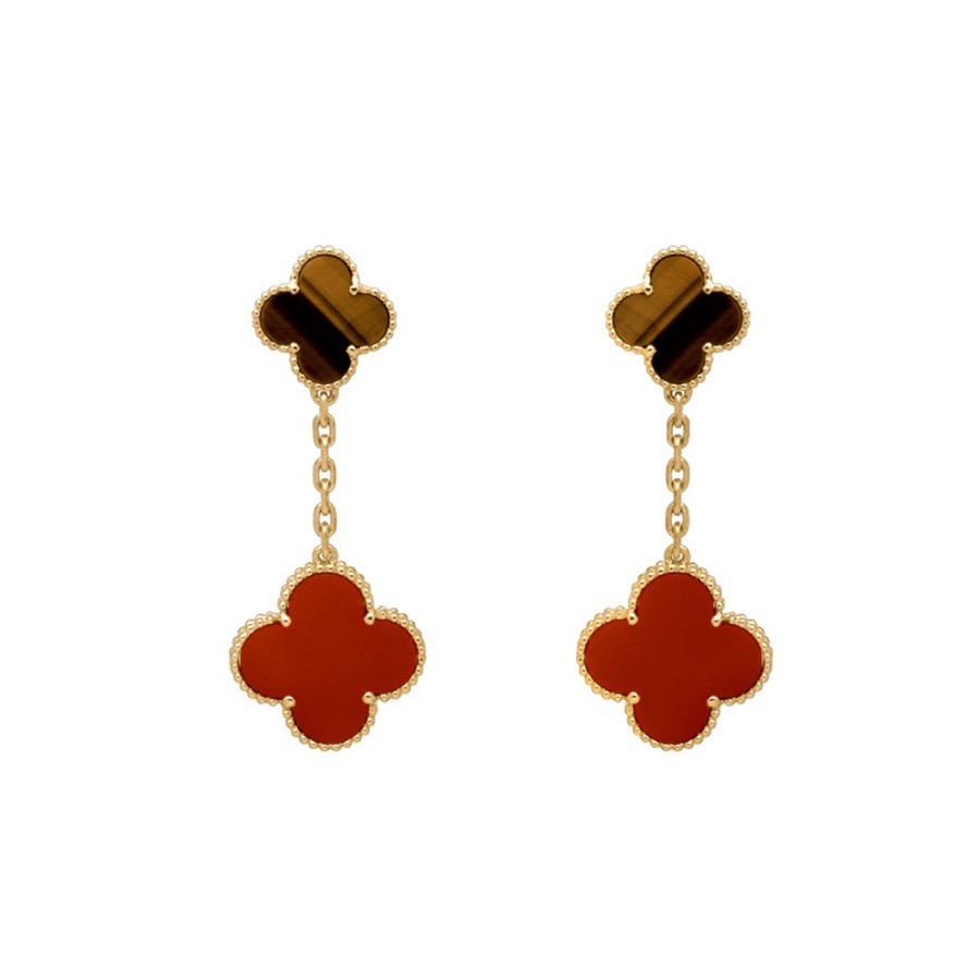 CLOVER EARRINGS GOLD TIGER EYE CARNELIAN 2 MOTIF