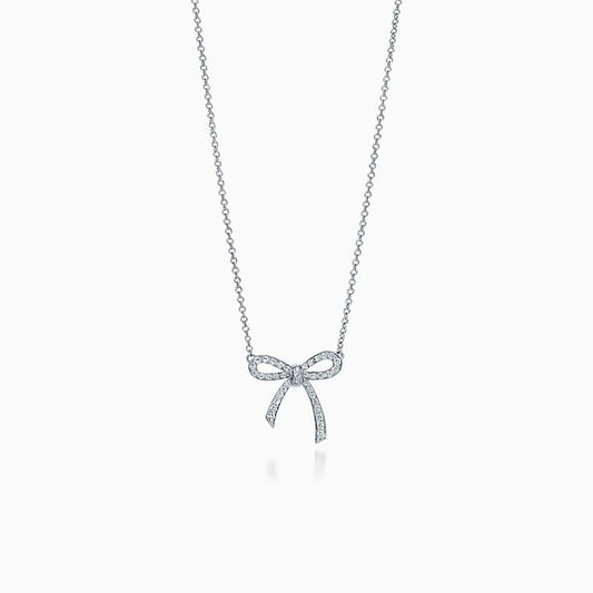 RIBBON NECKLACE BOW PENDANT DIAMOND CHARM CHAIN