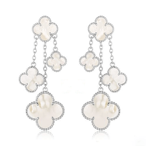 CLOVER EARRINGS WHITE MOP 4 MOTIFS SILVER