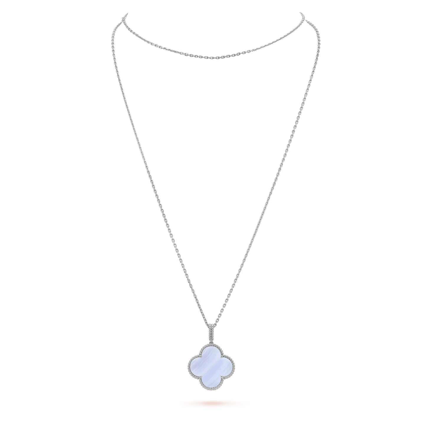 CLOVER SILVER CHALCEDONY BIG CLOVER NECKLACE