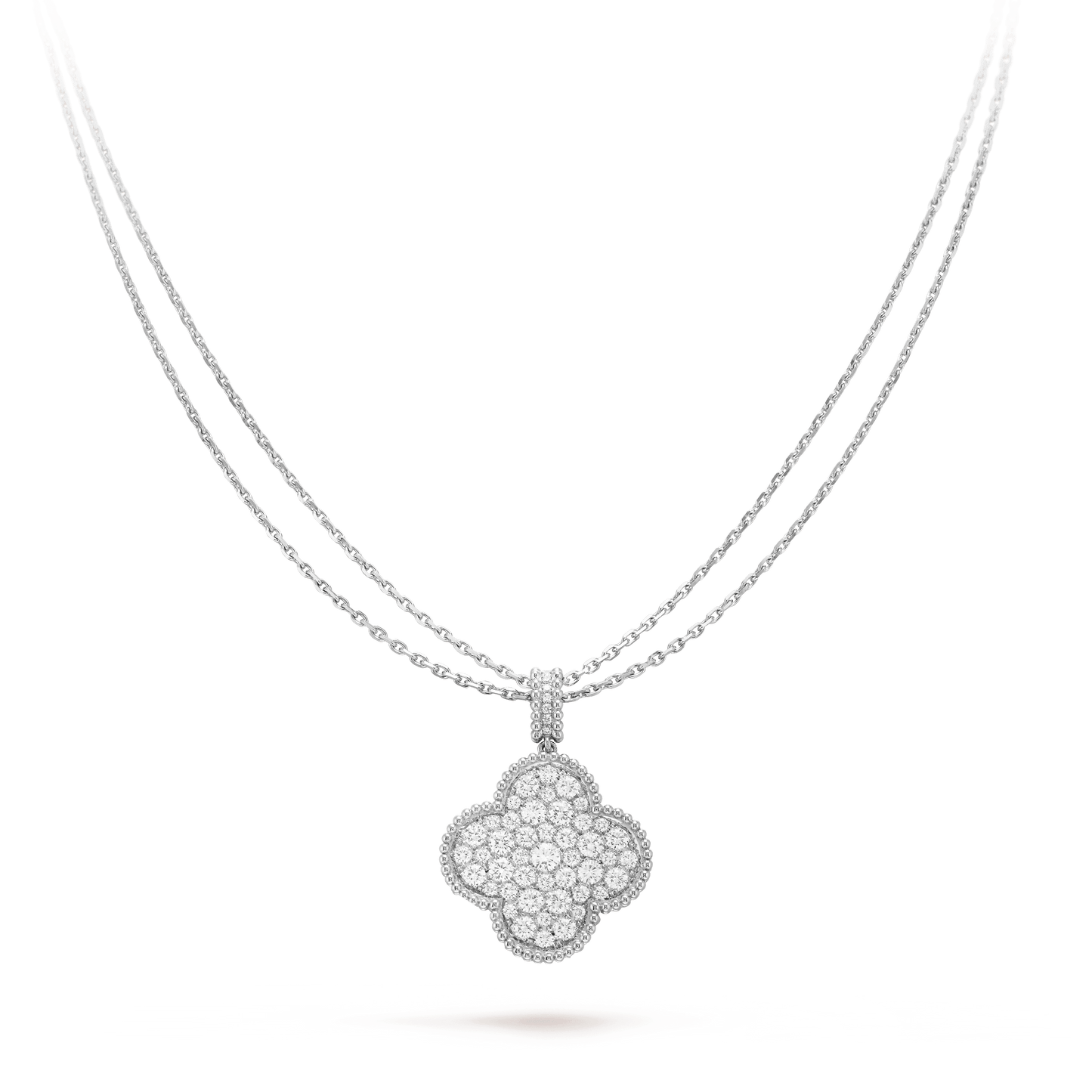 CLOVER SILVER FULL DIAMOND BIG CLOVER NECKLACE