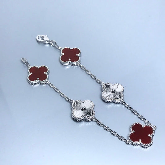 CLOVER BRACELET 5 MOTIF CARNELIAN SILVER