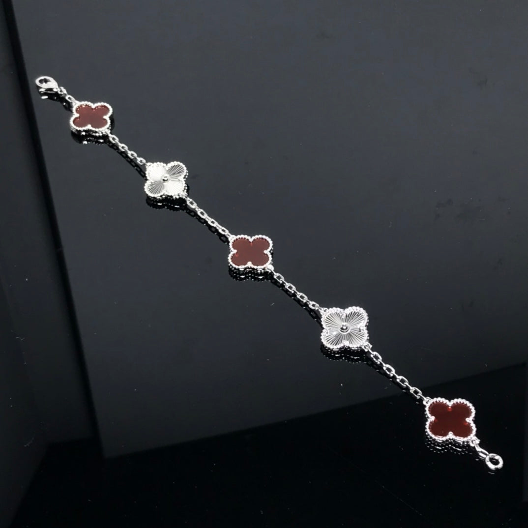 CLOVER BRACELET 5 MOTIF CARNELIAN SILVER