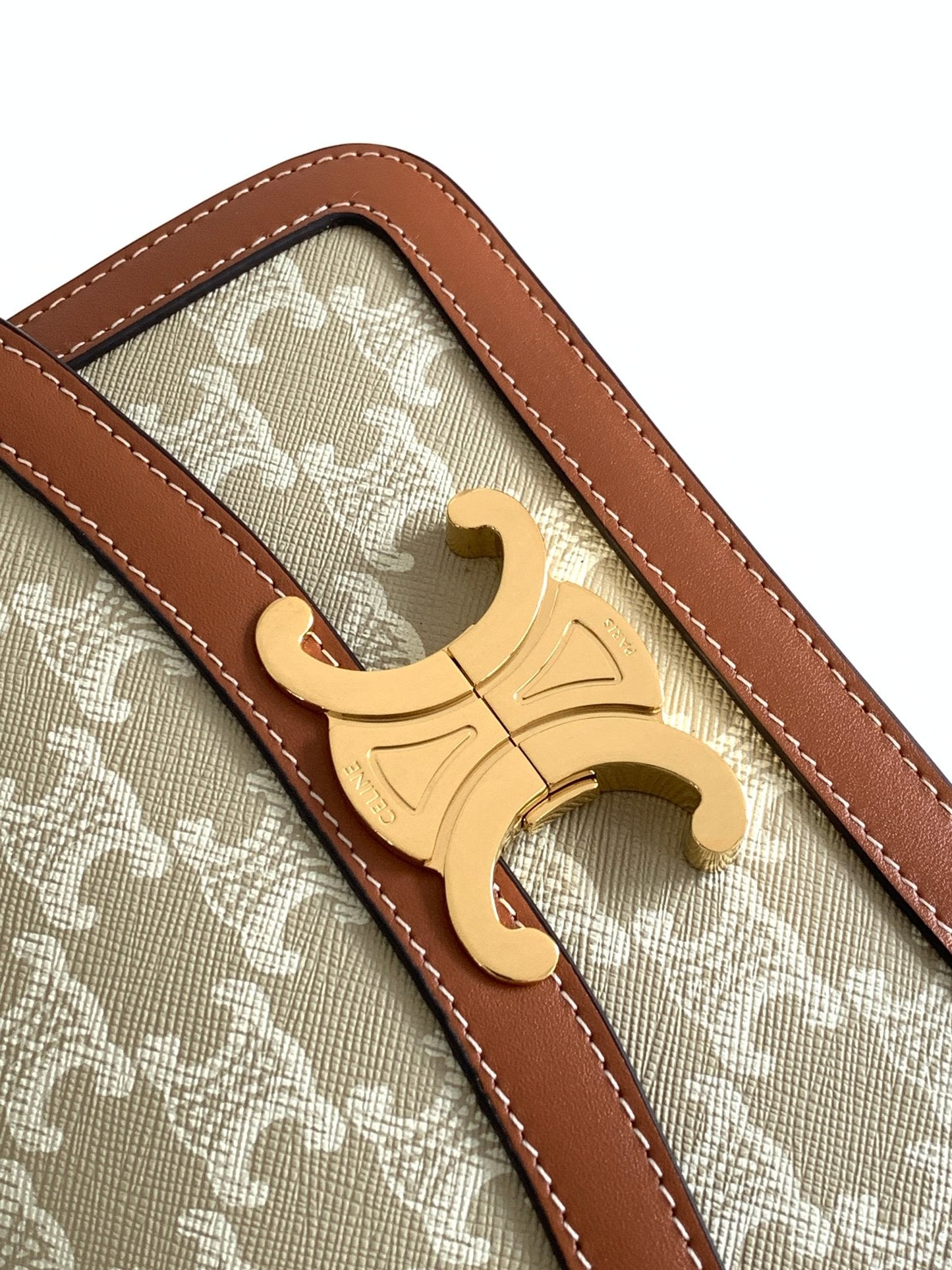 TEEN TRIOMPHE 18.5CM BEIGE MONOGRAM CANVAS AND TAN CALFSKIN