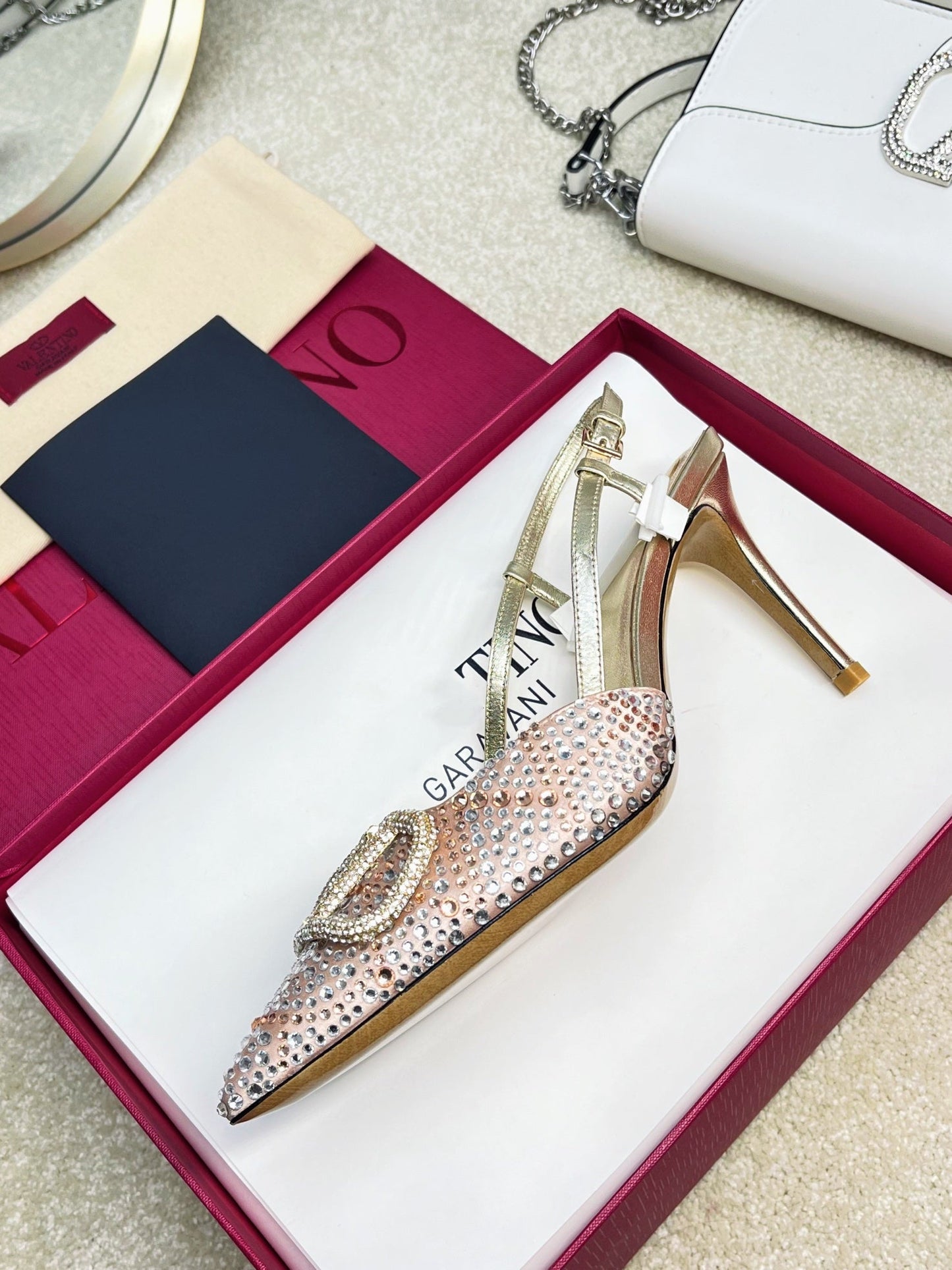 Vlogo Signature Slingback Light Pink Calfskin With Crystals