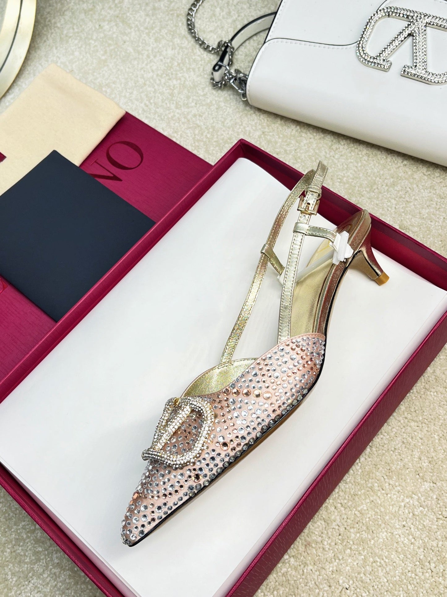 Vlogo Signature Slingback Light Pink Calfskin With Crystals