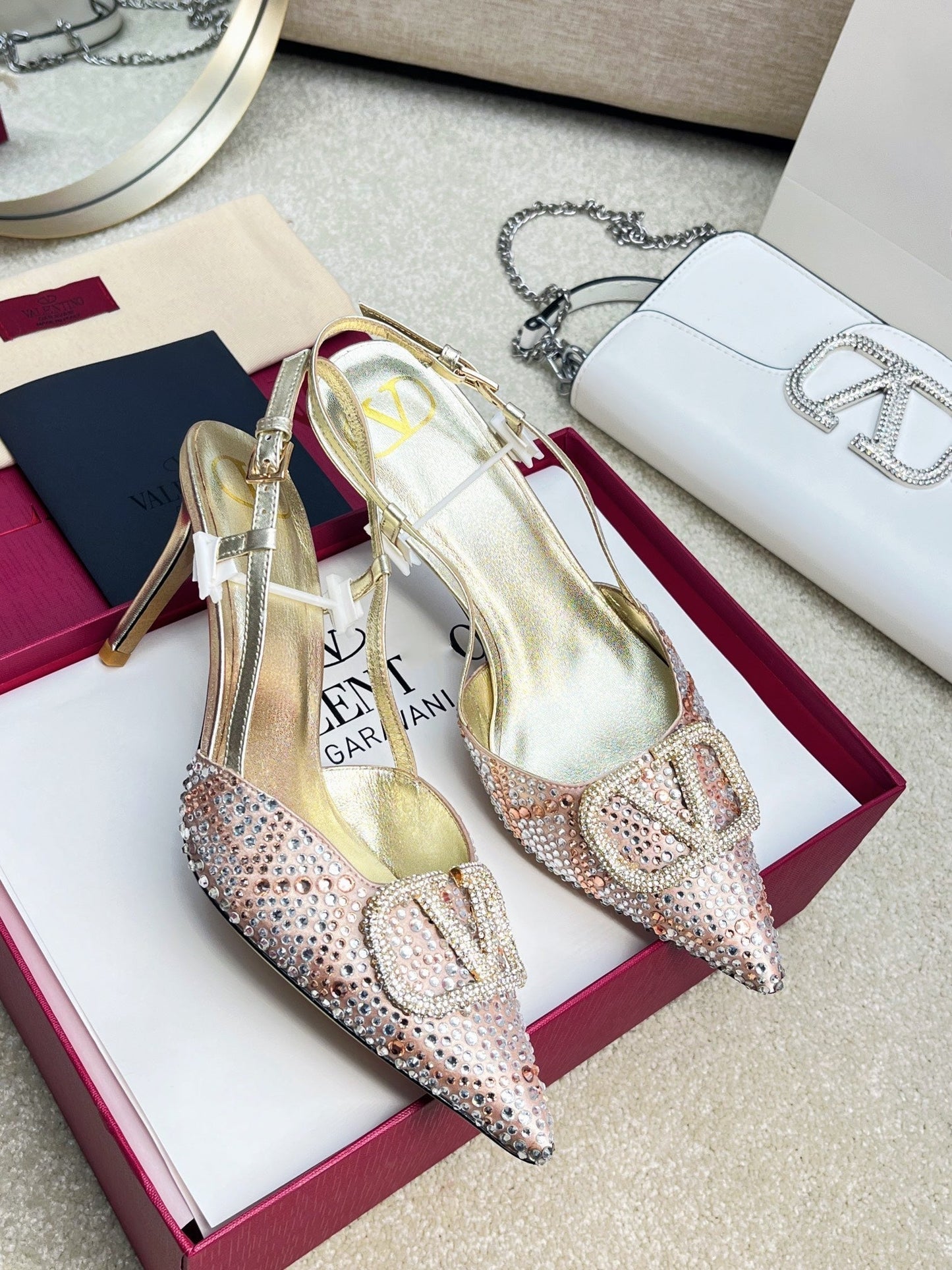 Vlogo Signature Slingback Light Pink Calfskin With Crystals