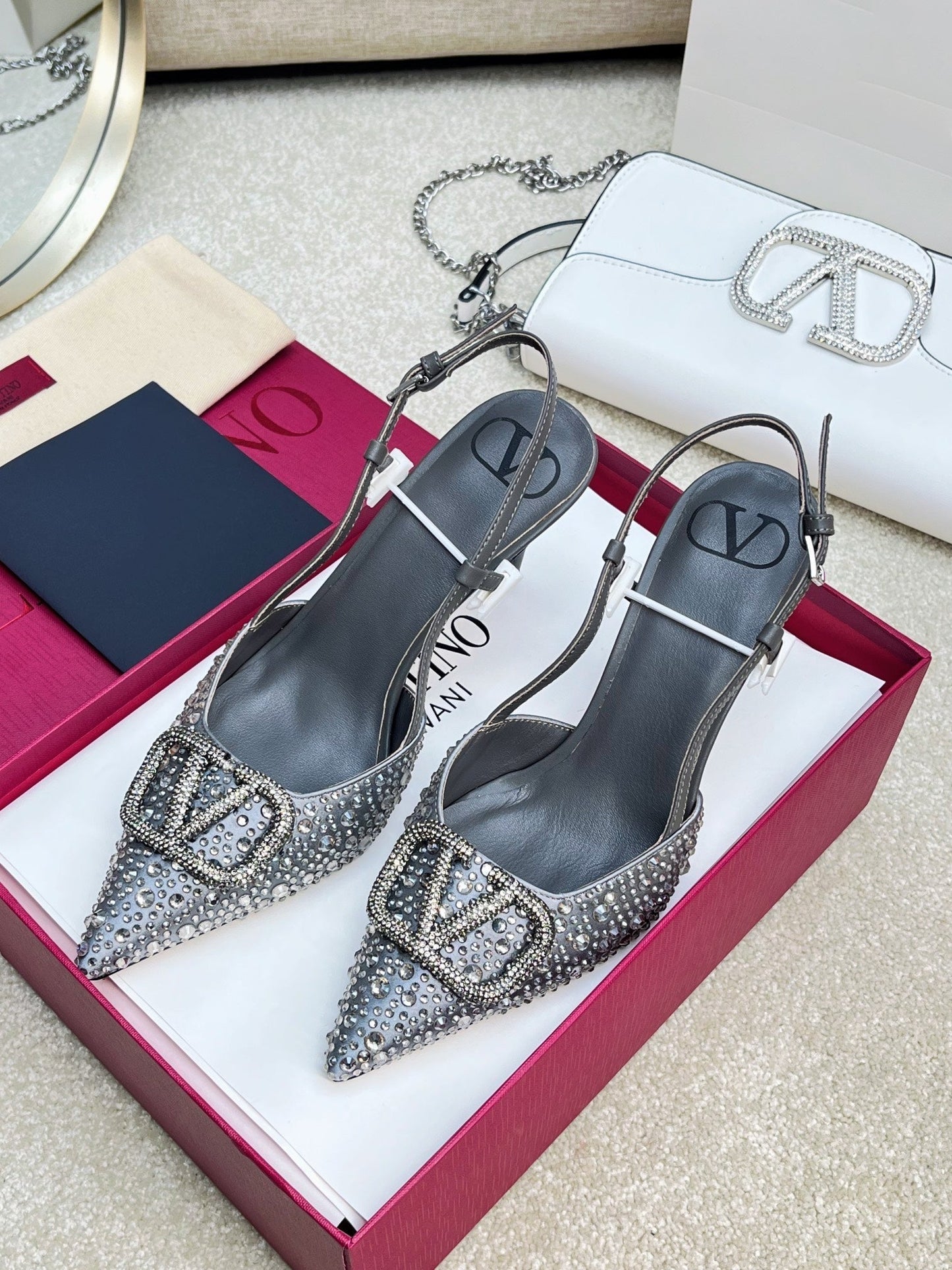 Vlogo Signature Slingback Black Calfskin With Crystals