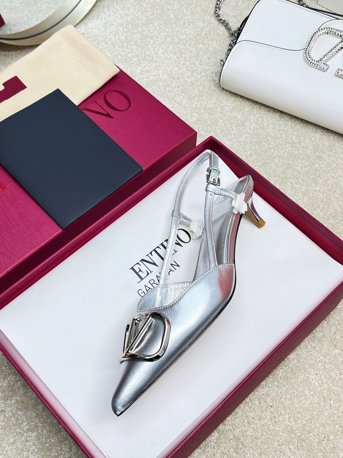 Vlogo Signature Slingback Silver Calfskin