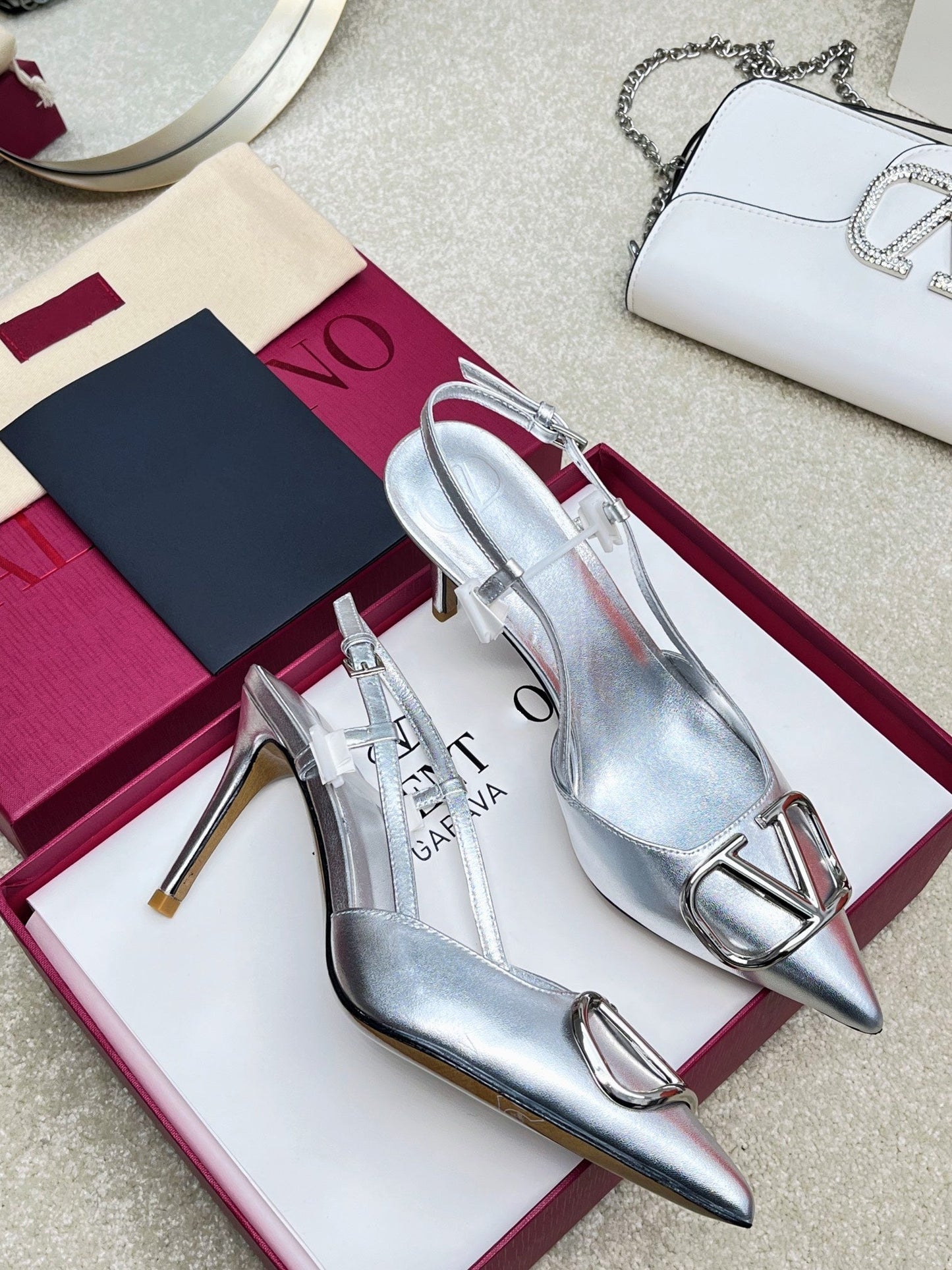 Vlogo Signature Slingback Silver Calfskin