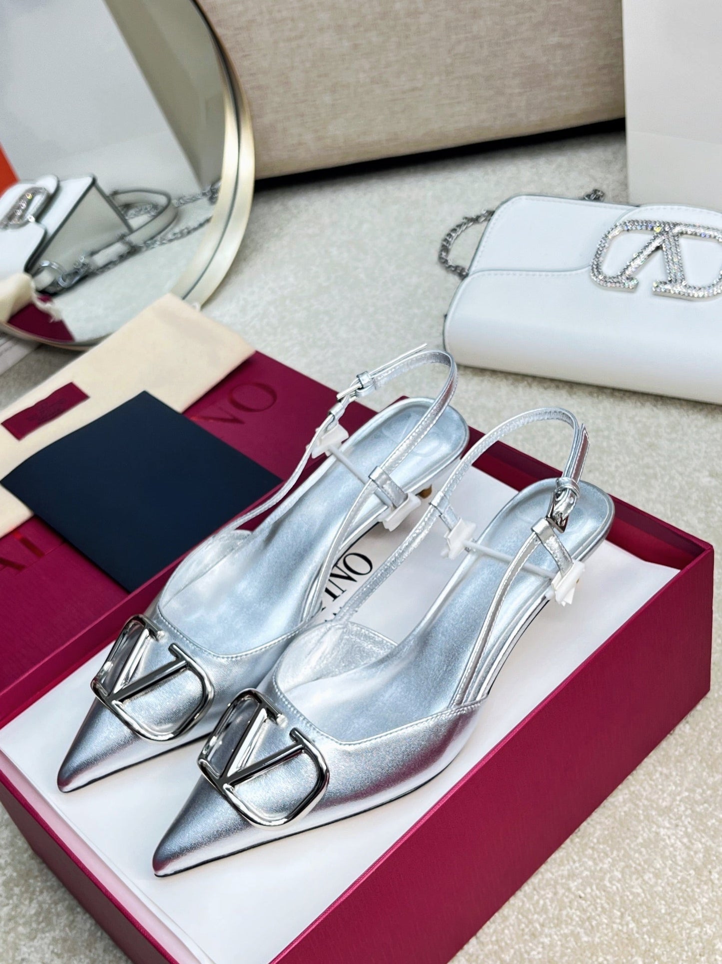 Vlogo Signature Slingback Silver Calfskin