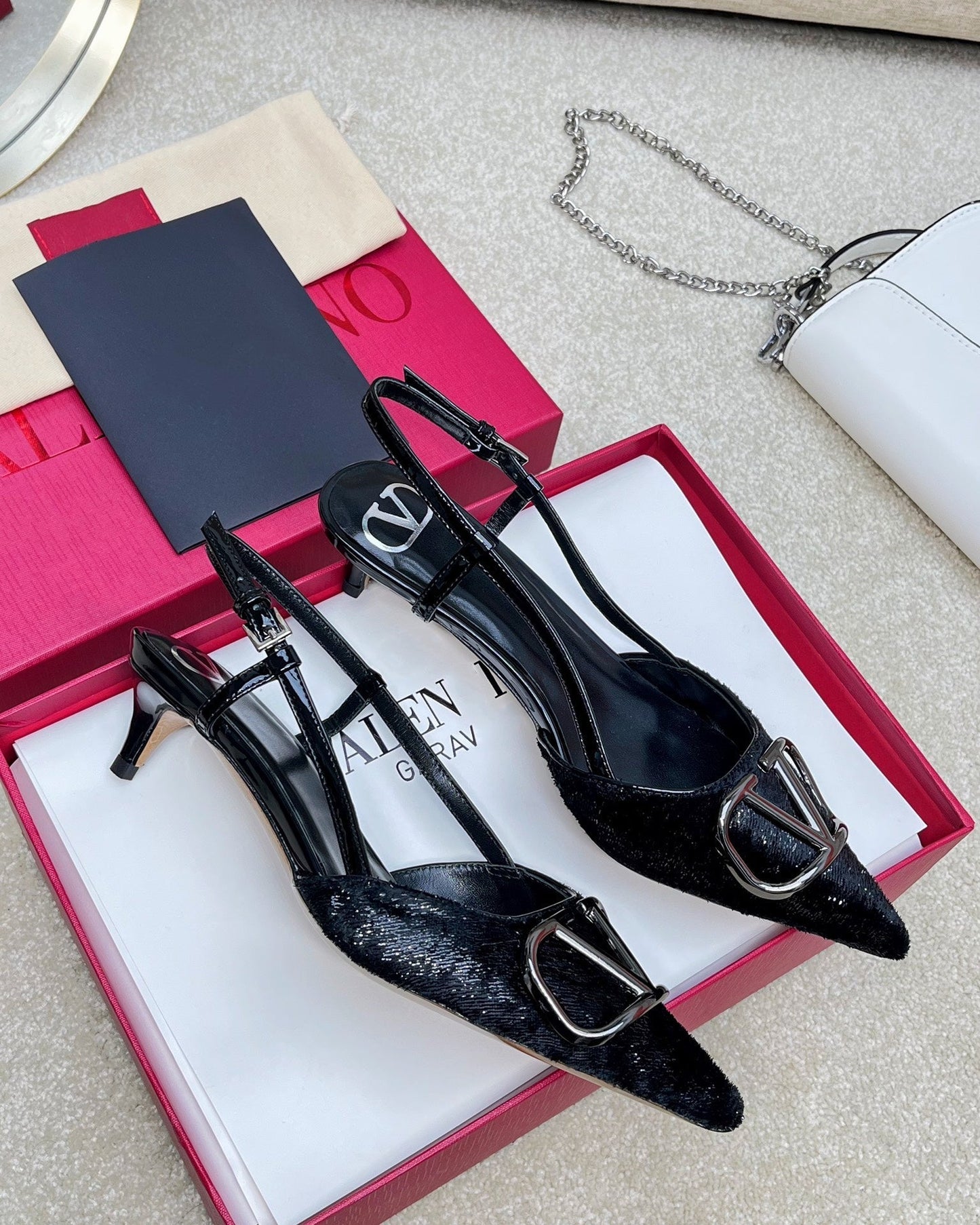 Vlogo Signature Slingback Rough Black Calfskin