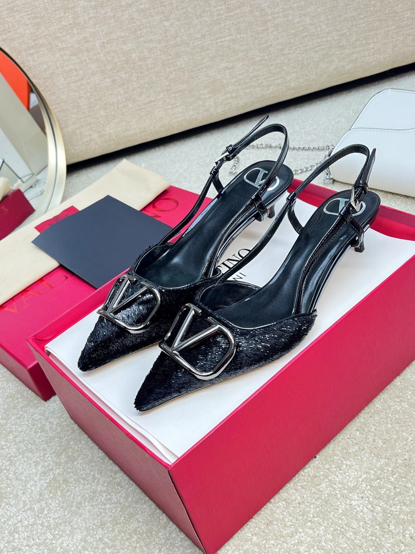 Vlogo Signature Slingback Rough Black Calfskin