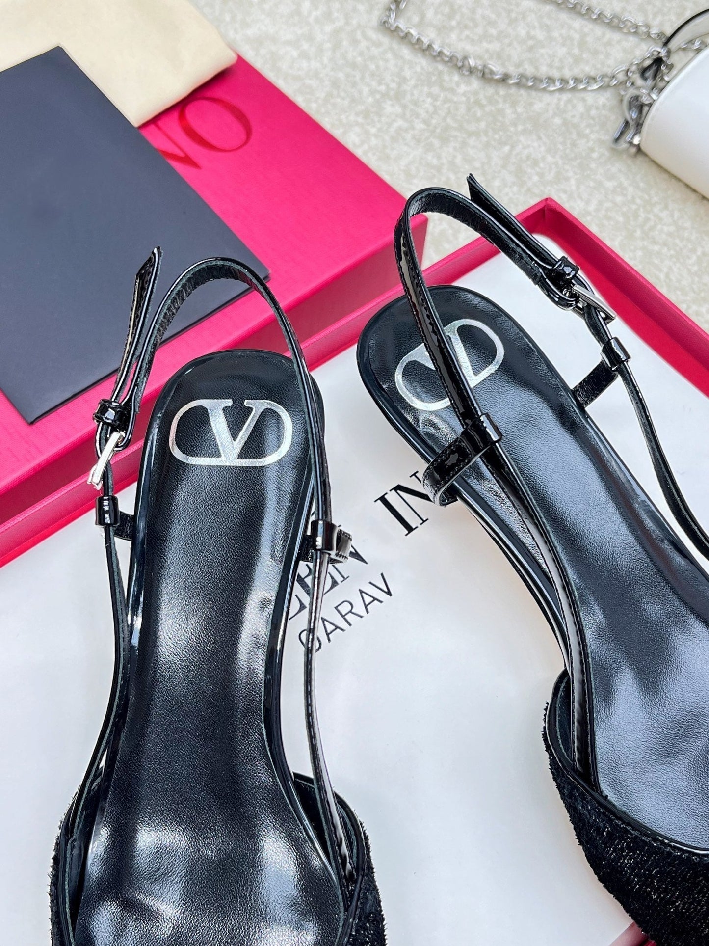 Vlogo Signature Slingback Rough Black Calfskin