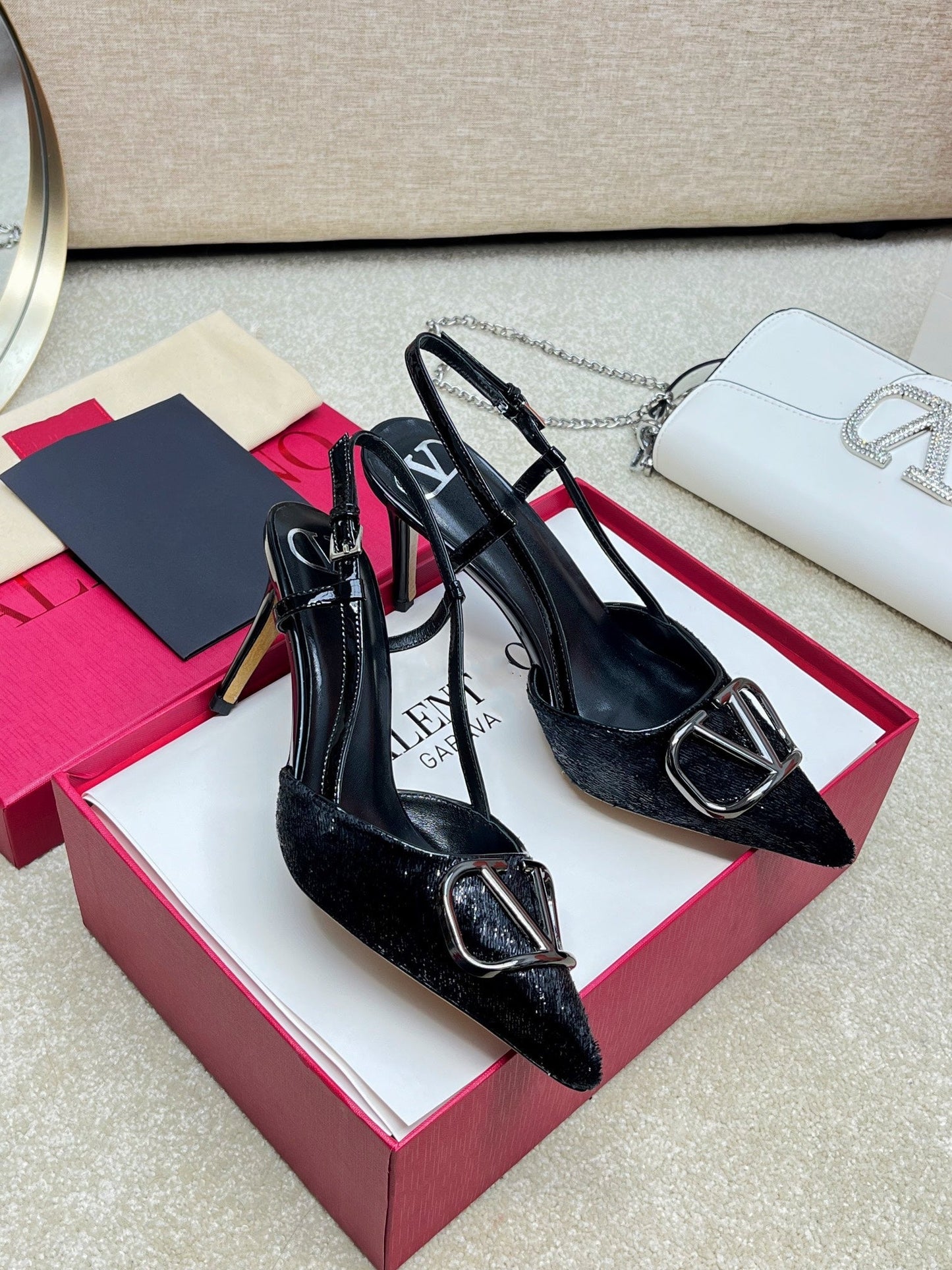 Vlogo Signature Slingback Rough Black Calfskin