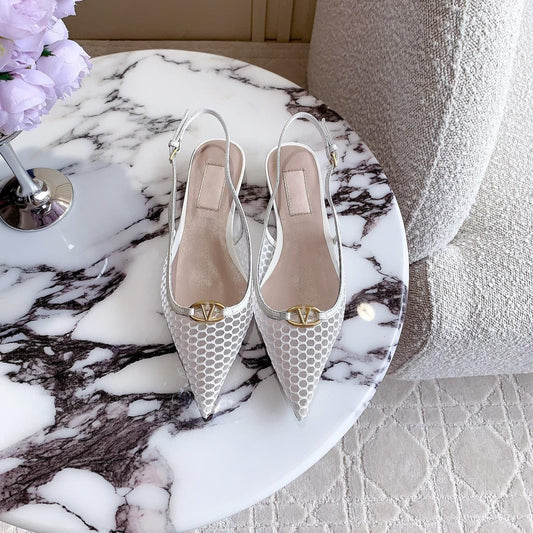 Vlogo Slingback Ballerina White Mesh