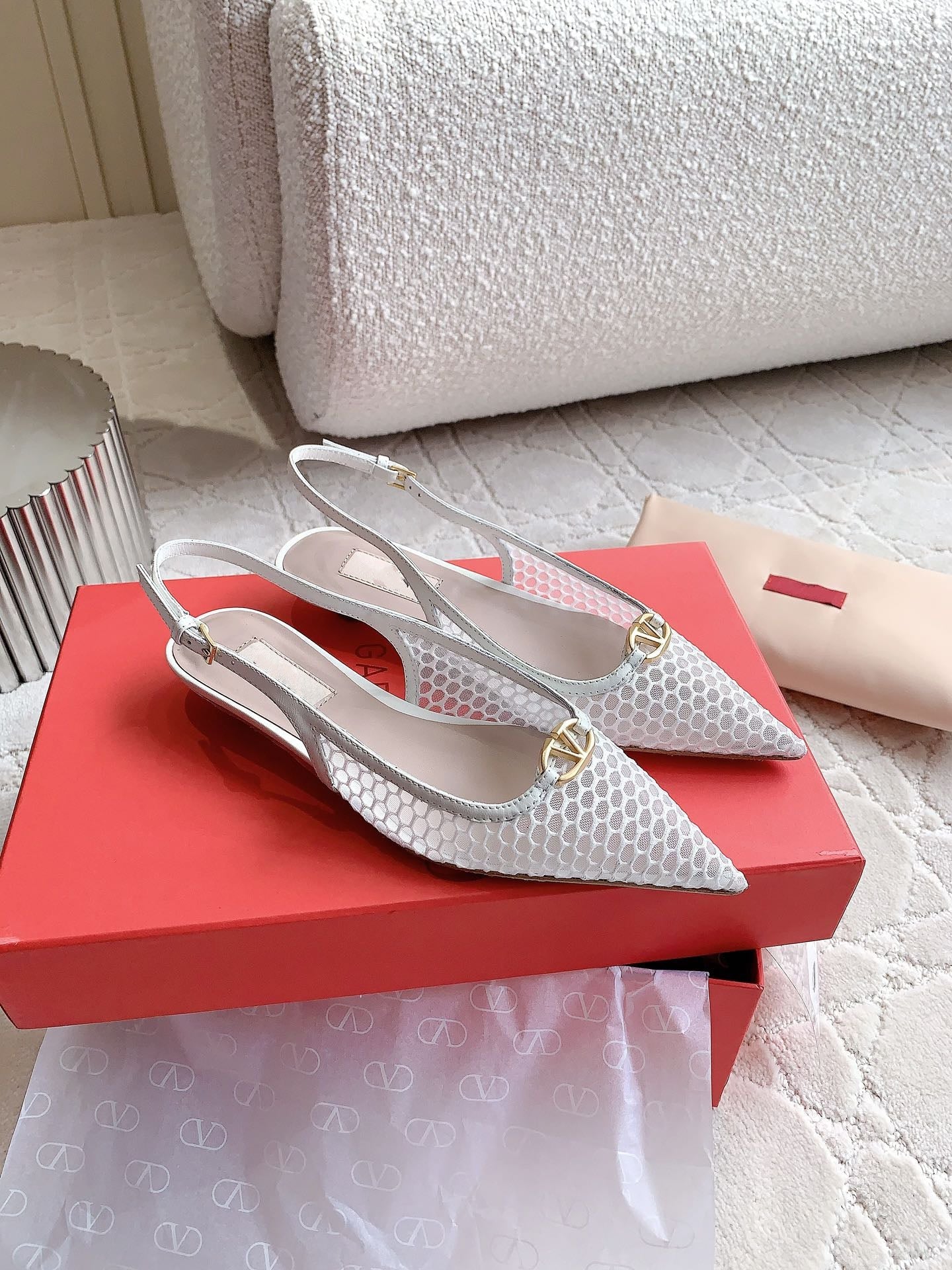 Vlogo Slingback Ballerina White Mesh