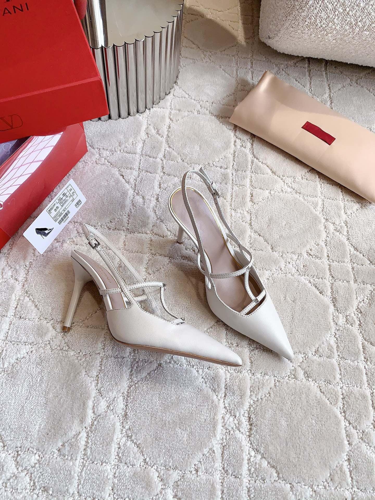 2 Rockstud Slingback 90mm Matte White