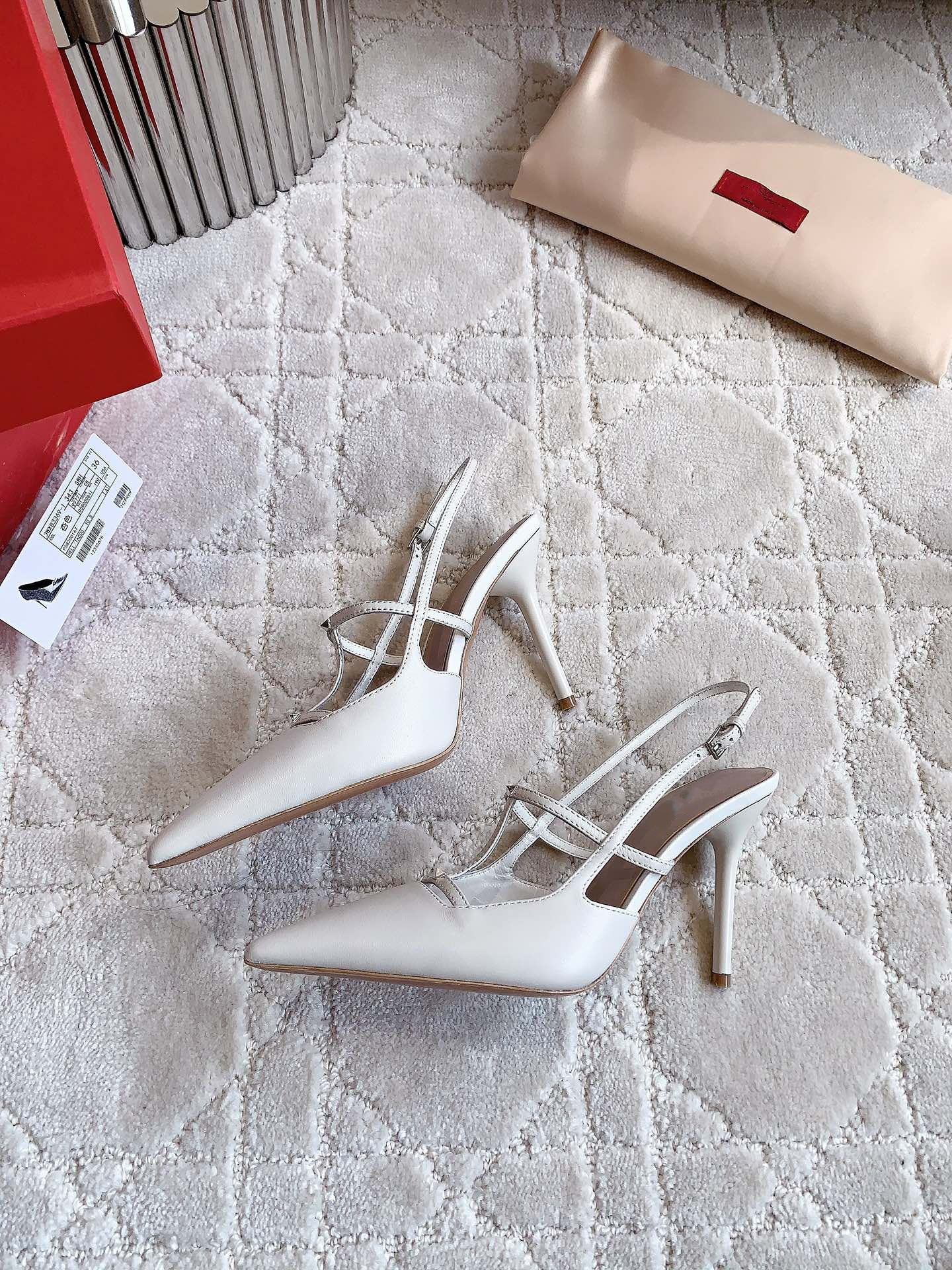 2 Rockstud Slingback 90mm Matte White