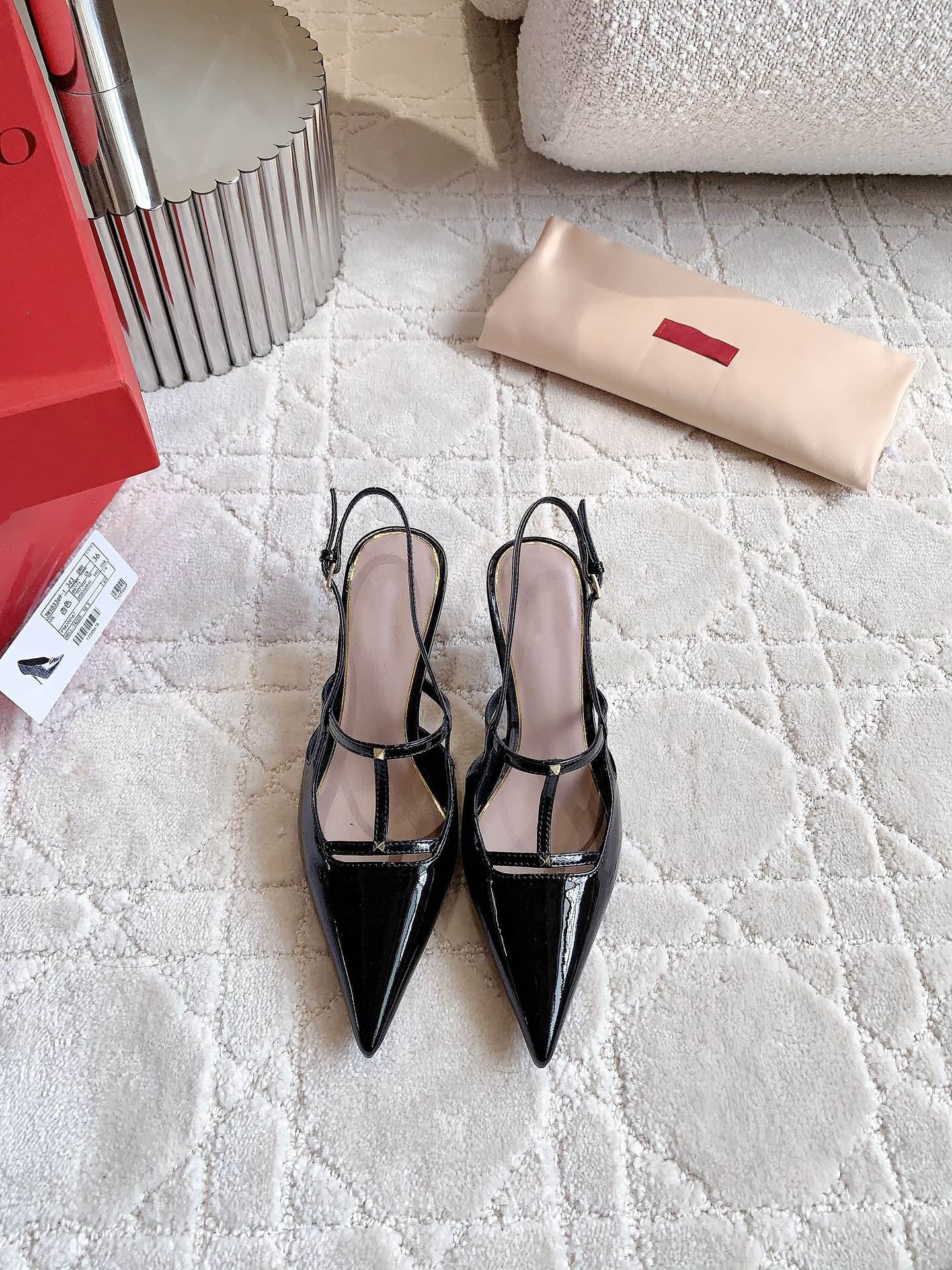 2 Rockstud Slingback 65mm Shiny Black