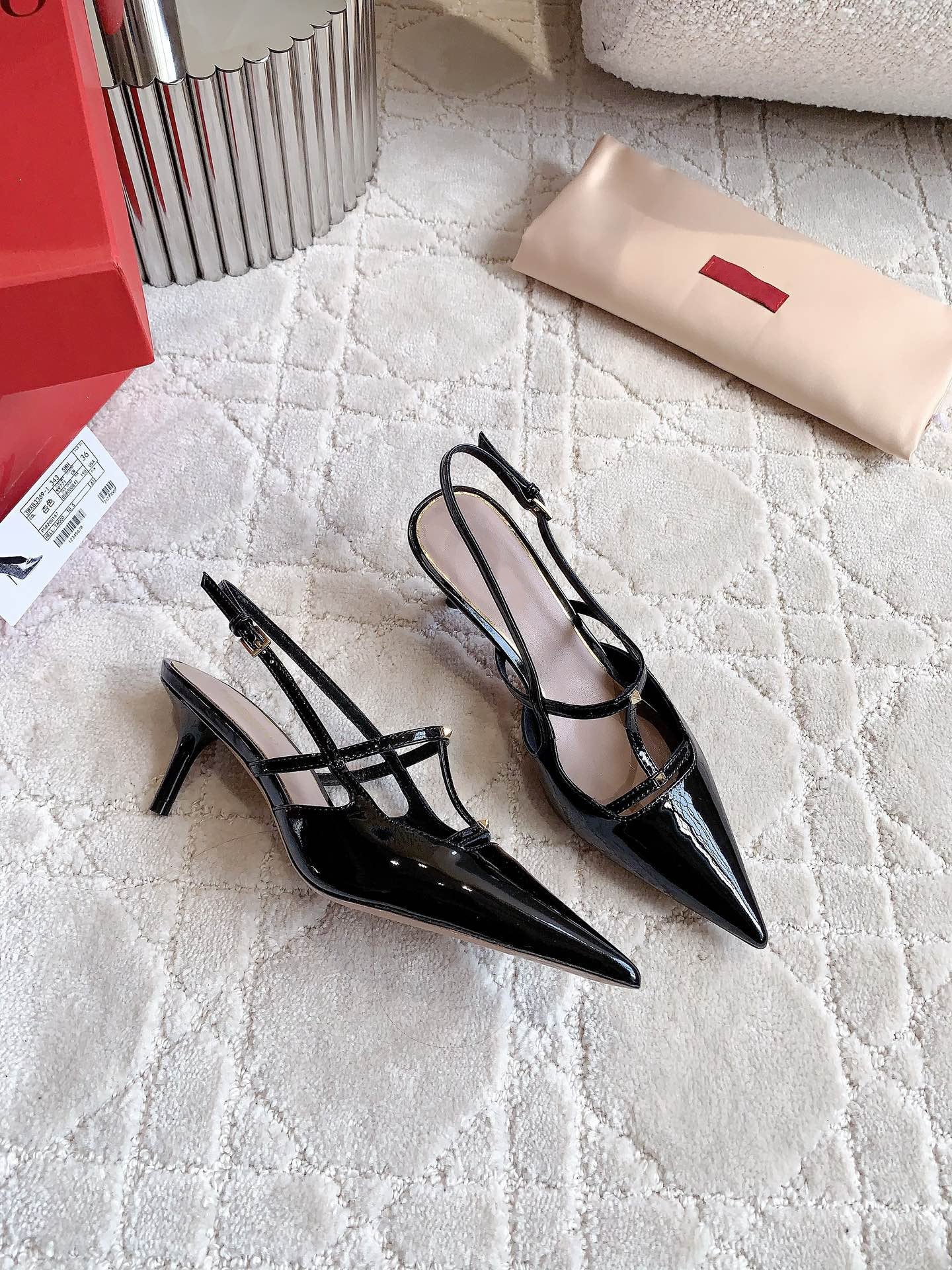 2 Rockstud Slingback 65mm Shiny Black