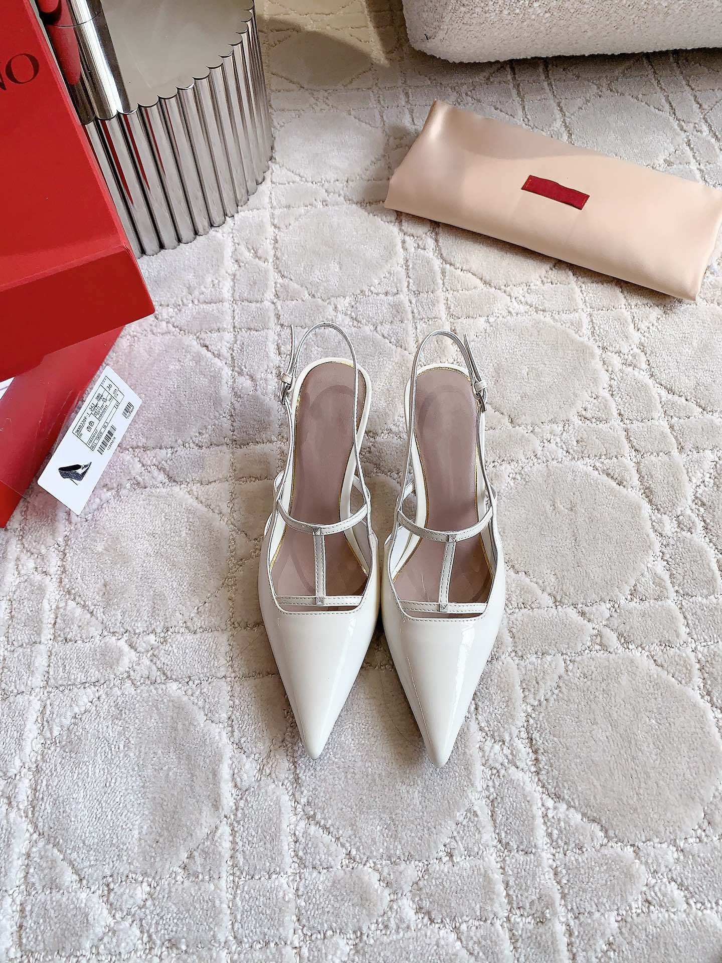 2 Rockstud Slingback 65mm Shiny White