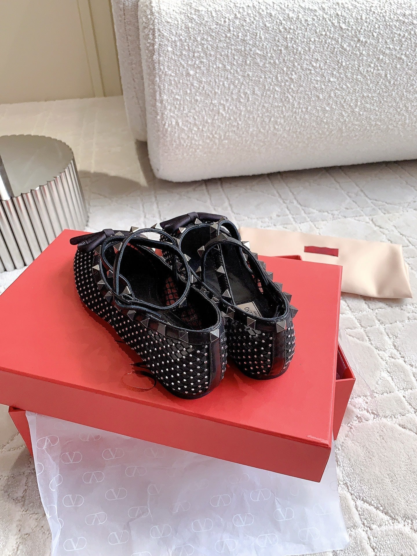 Rockstud Mesh Ballerina Black With Crystals