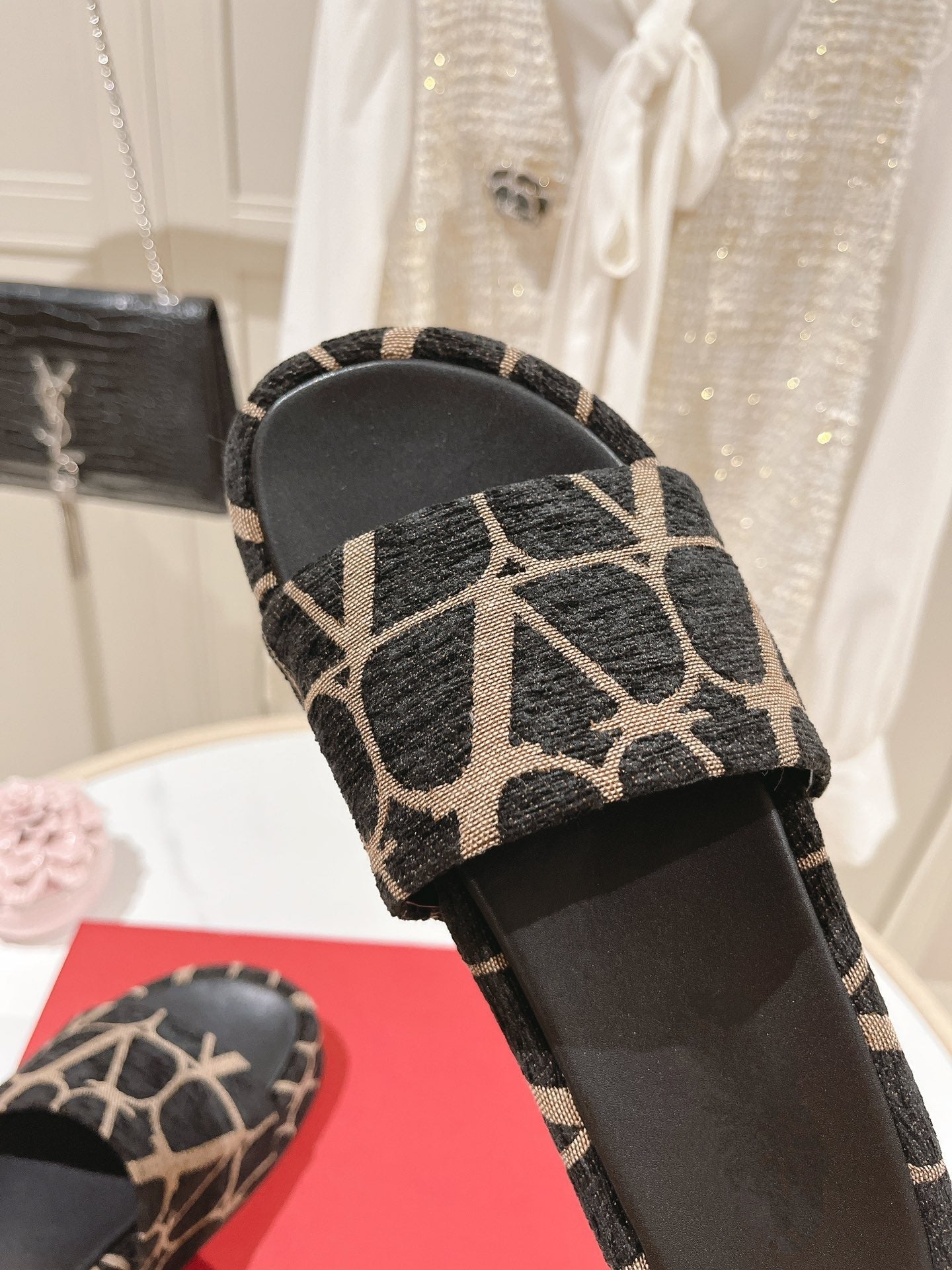 Toile Iconographe Slide Sandal 65mm Black Beige