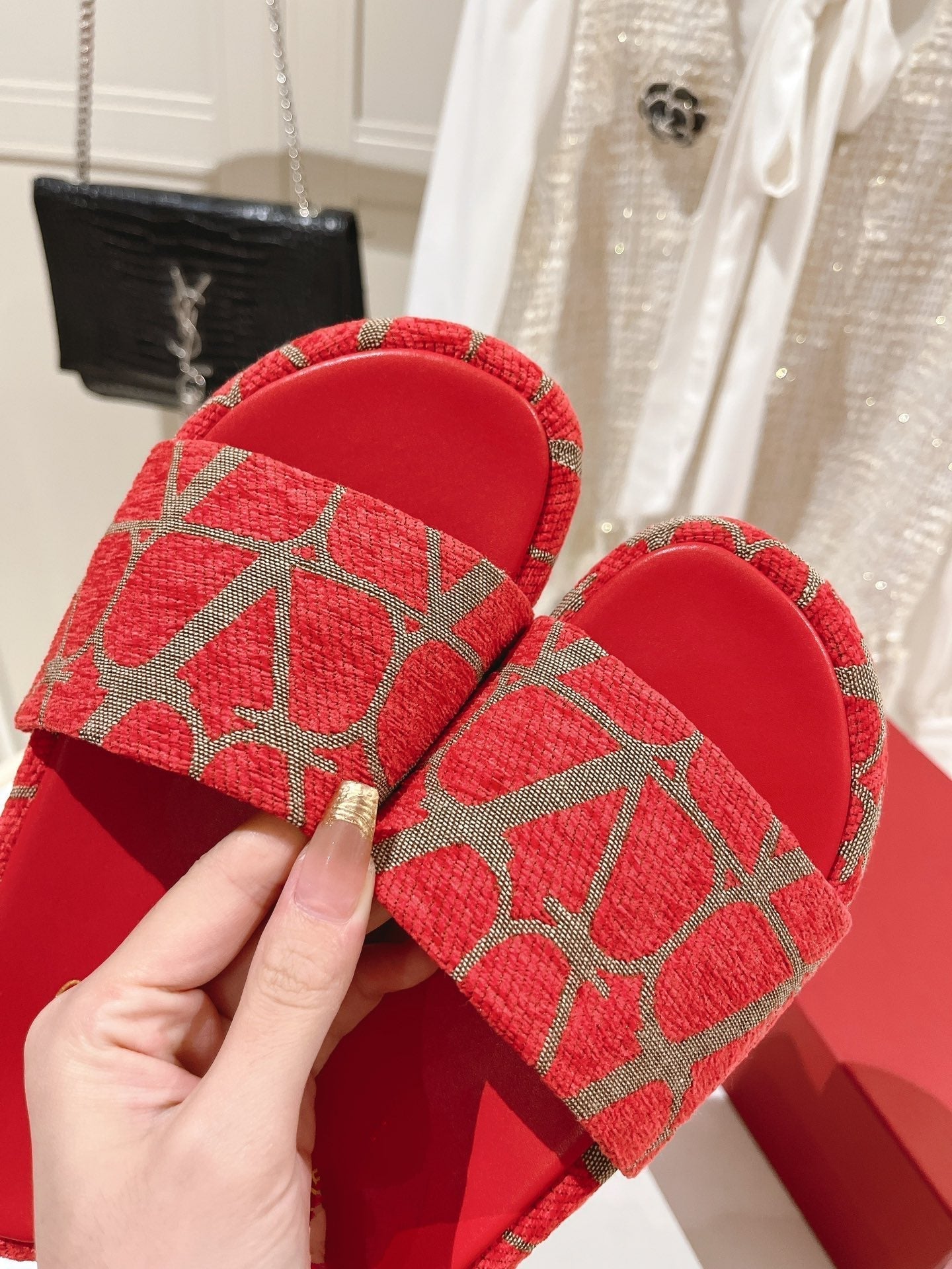 Toile Iconographe Slide Sandal 65mm Red Beige