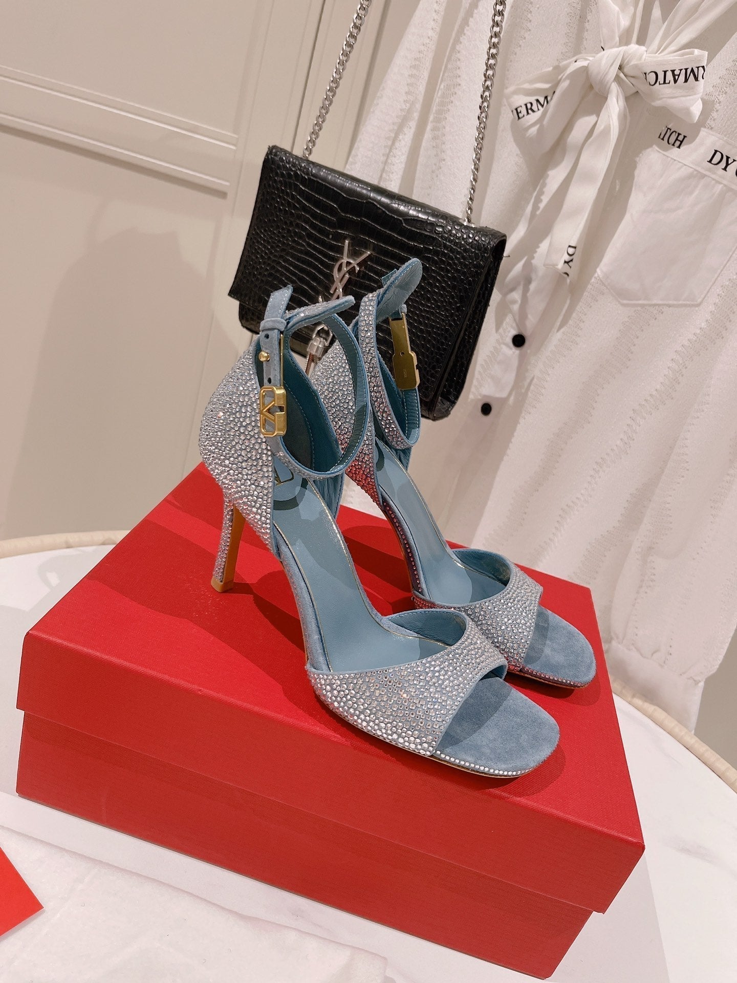 Vlogo Women Summer High Heels 85mm Light Blue