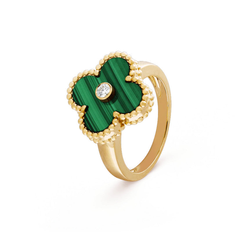 CLOVER MALACHITE RING GOLD DIAMOND